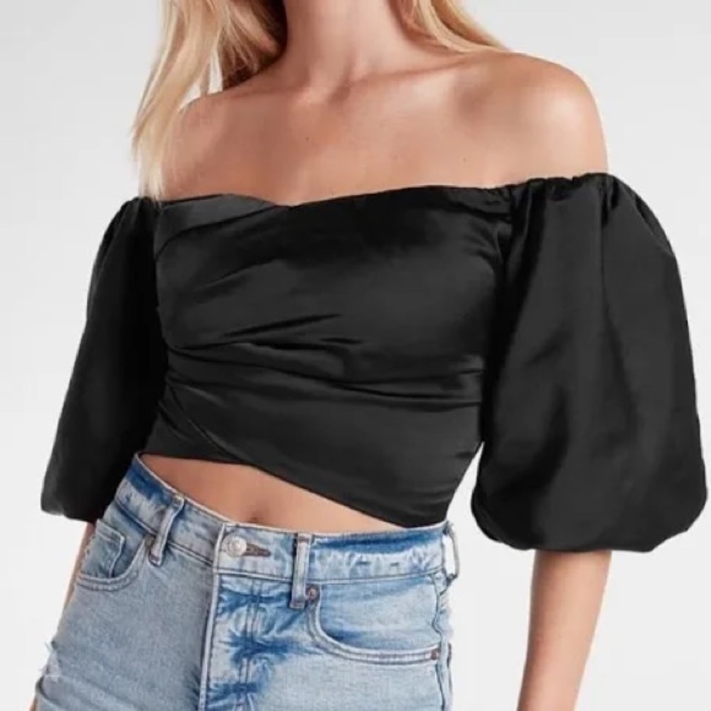 NWOT Express Black Balloon Sleeve Top